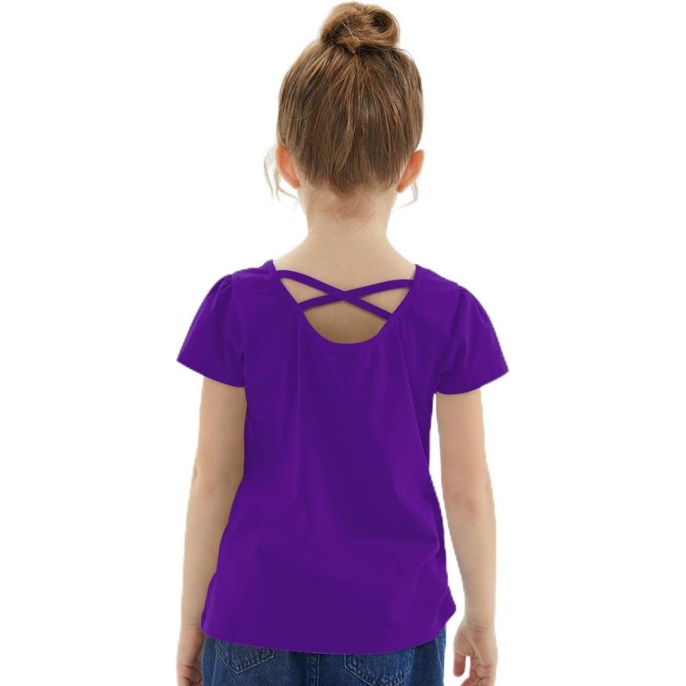 imageNoomelfish Girls Criss Cross Back TShirts Short Puff Sleeve Tee Tops 512 YearsPurple