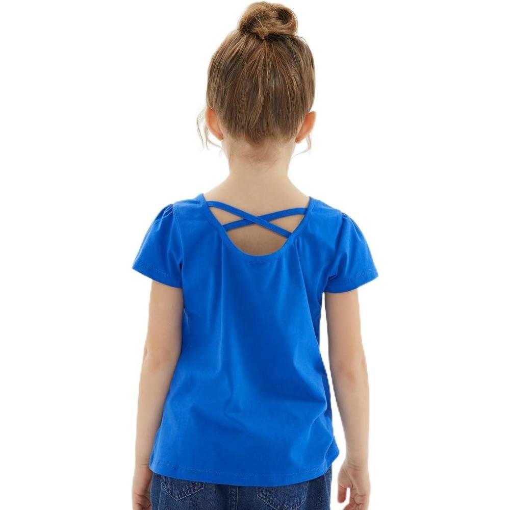 imageNoomelfish Girls Criss Cross Back TShirts Short Puff Sleeve Tee Tops 512 YearsRoyal