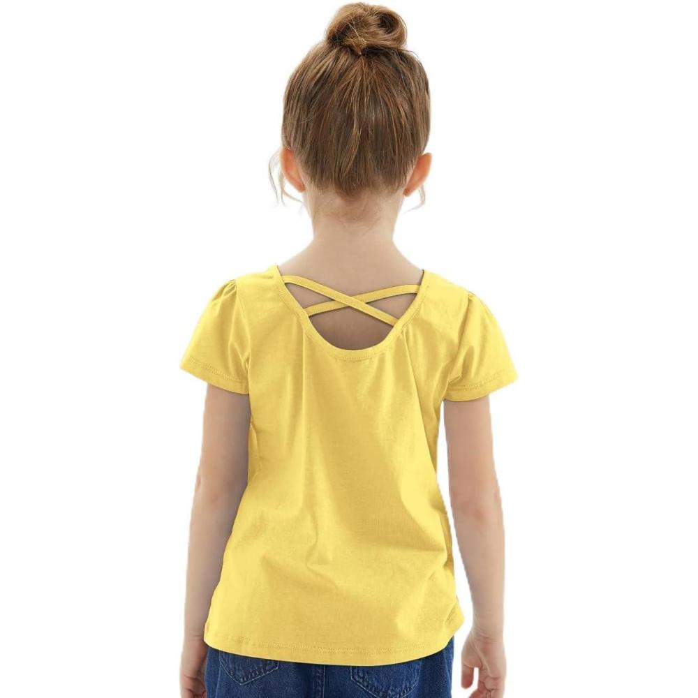 imageNoomelfish Girls Criss Cross Back TShirts Short Puff Sleeve Tee Tops 512 YearsYellow