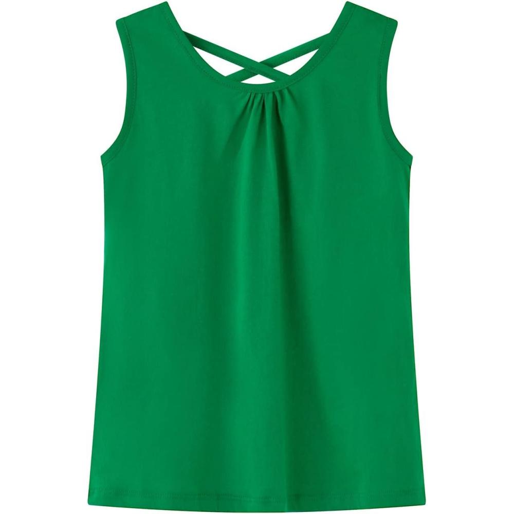 imageNoomelfish Girls Criss Cross Back Tank Tops Soft Jersey Cotton Sleeveless Shirts 312 YearsGreen
