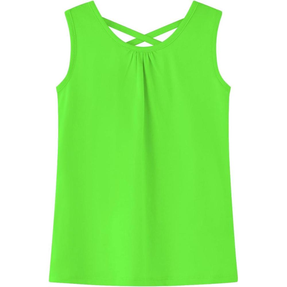 imageNoomelfish Girls Criss Cross Back Tank Tops Soft Jersey Cotton Sleeveless Shirts 312 YearsNeon Green