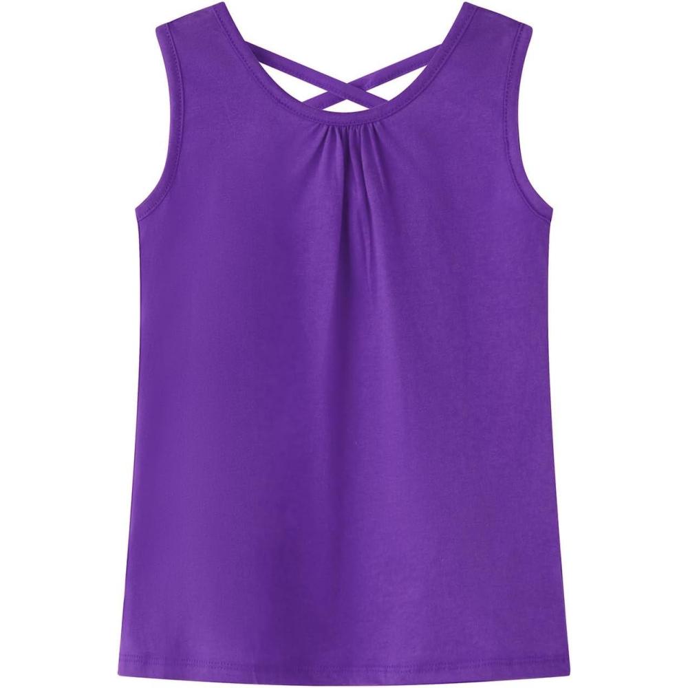 imageNoomelfish Girls Criss Cross Back Tank Tops Soft Jersey Cotton Sleeveless Shirts 312 YearsPurple