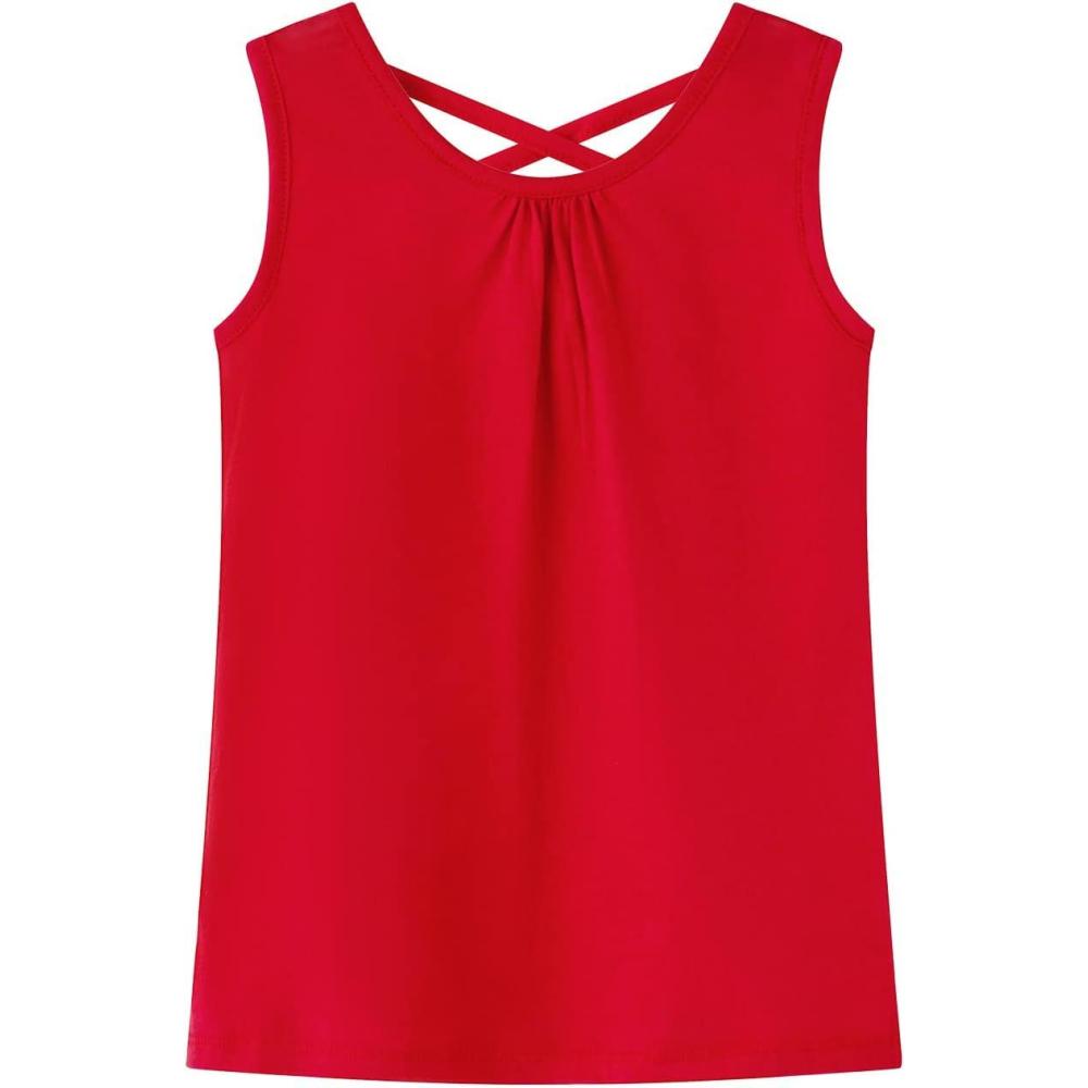imageNoomelfish Girls Criss Cross Back Tank Tops Soft Jersey Cotton Sleeveless Shirts 312 YearsRed