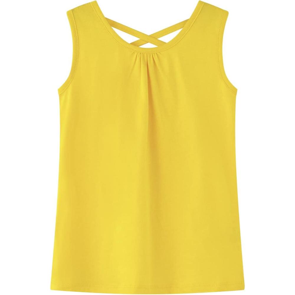 imageNoomelfish Girls Criss Cross Back Tank Tops Soft Jersey Cotton Sleeveless Shirts 312 YearsYellow
