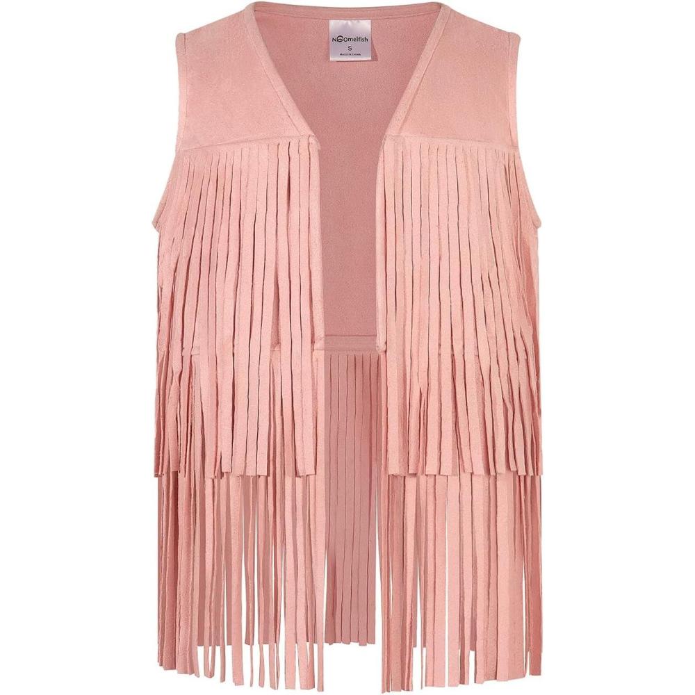 imageNoomelfish Girls Faux Suede Fringe Vest Sleeveless Boho Tassels Jacket Cardigan Light Pink Size 78 Years