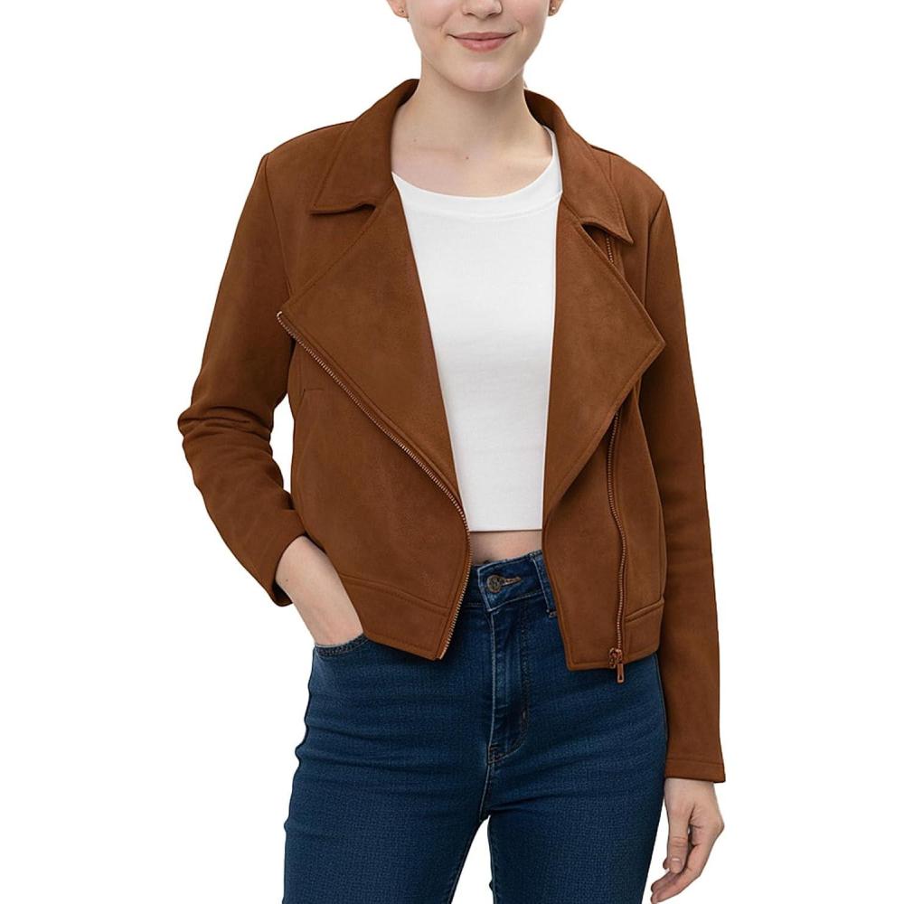 imageNoomelfish Girls Faux Suede Leather Jackets Kids Motorcycle Bomber Coats Fall Outfits Winter Clothes 514 YearsBrown
