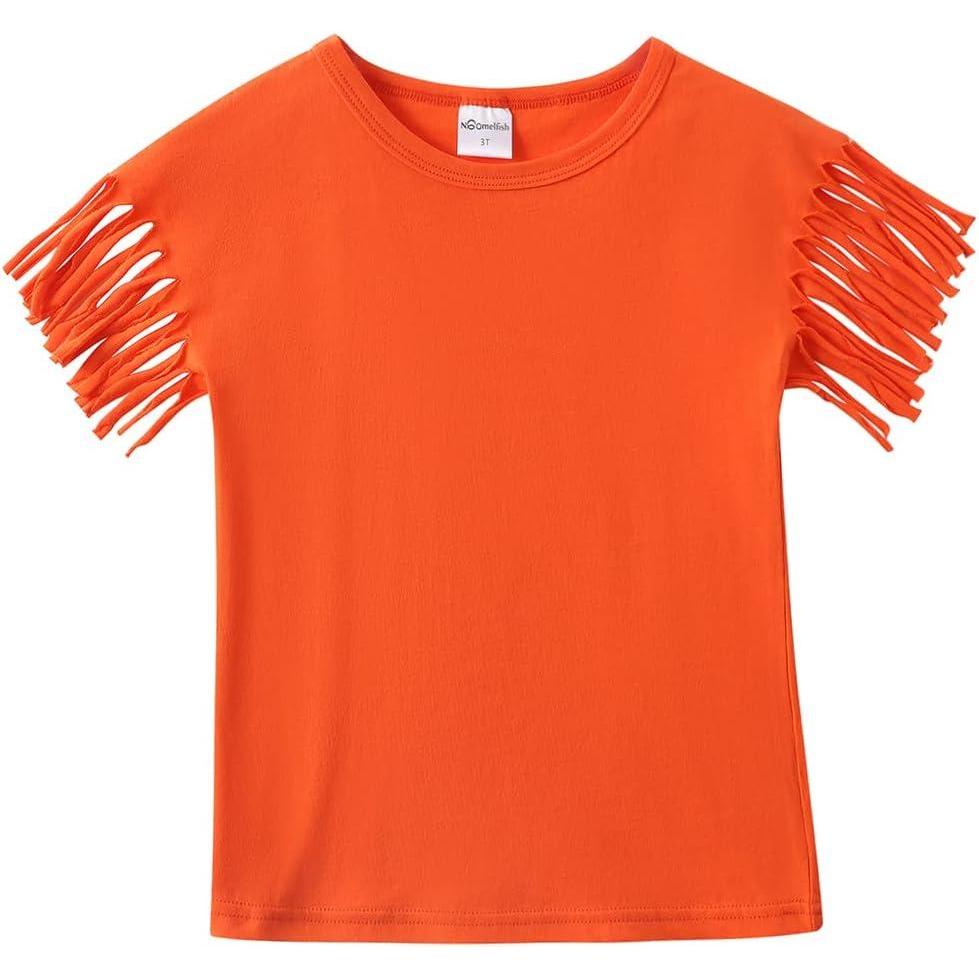 imageNoomelfish Girls Fringe Sleeve TShirts Tassel Casual Summer Tee Tops 512 YearsOrange