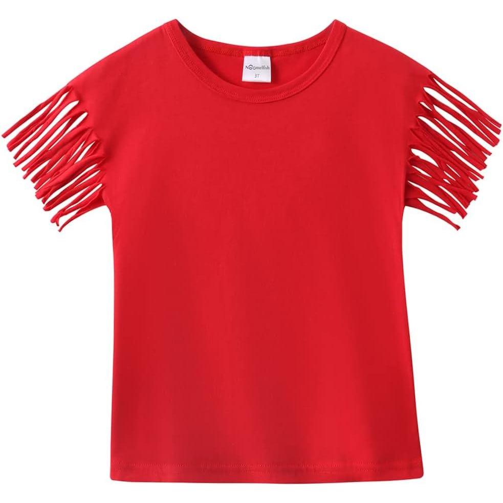imageNoomelfish Girls Fringe Sleeve TShirts Tassel Casual Summer Tee Tops 512 YearsRed