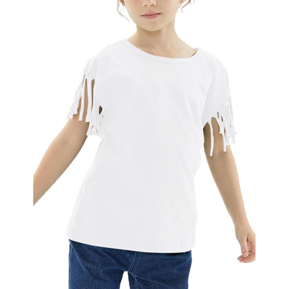 imageNoomelfish Girls Fringe Sleeve TShirts Tassel Casual Summer Tee Tops 512 YearsWhite