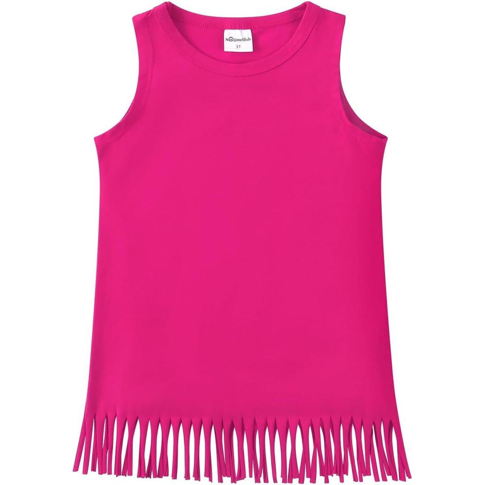 imageNoomelfish Girls Fringe Tank Tops Cotton Summer Sleeveless Shirts 512 YearsHot Pink
