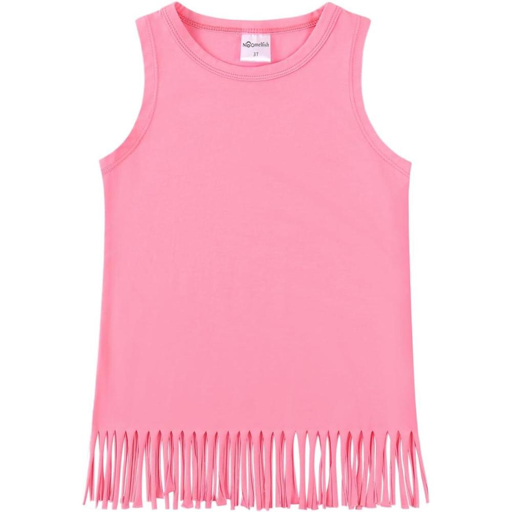 imageNoomelfish Girls Fringe Tank Tops Cotton Summer Sleeveless Shirts 512 YearsPink