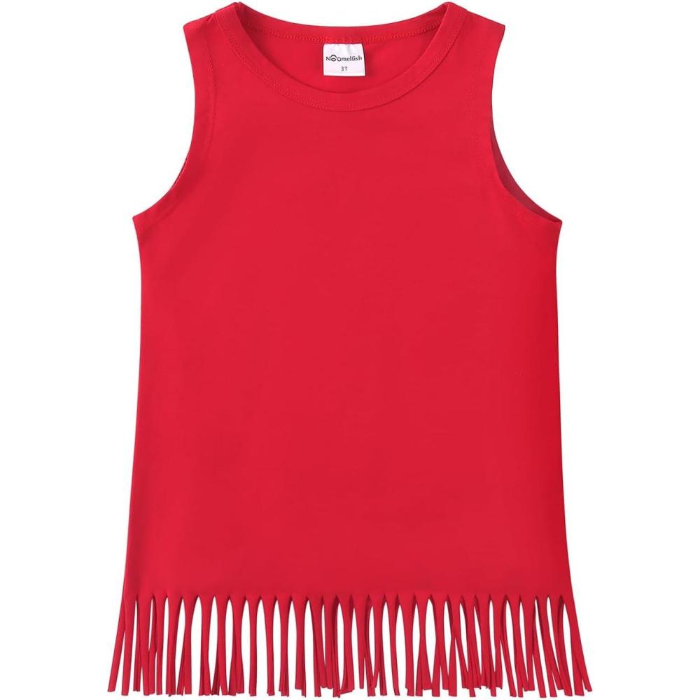 imageNoomelfish Girls Fringe Tank Tops Cotton Summer Sleeveless Shirts 512 YearsRed