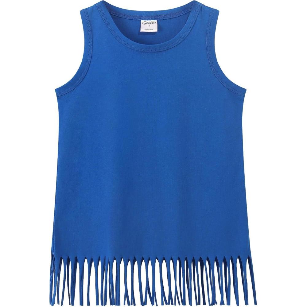 imageNoomelfish Girls Fringe Tank Tops Cotton Summer Sleeveless Shirts 512 YearsRoyal Blue