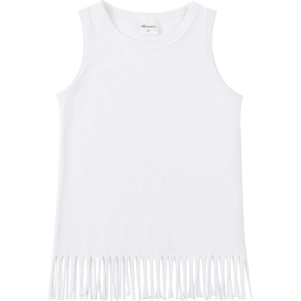 imageNoomelfish Girls Fringe Tank Tops Cotton Summer Sleeveless Shirts 512 YearsWhite
