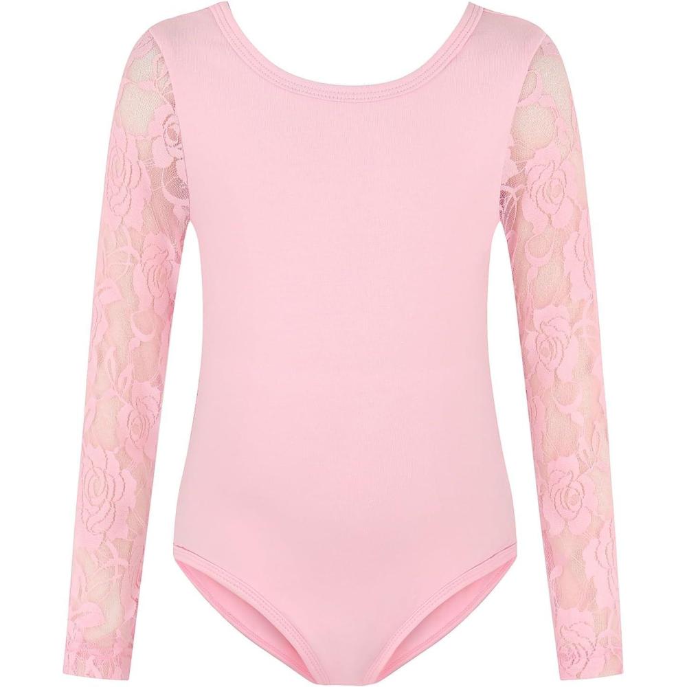 imageNoomelfish Girls Lace Long Sleeve Dance Leotard Toddler Mesh Ballet Bodysuit Gymnastics Outfits 412 YearsPink