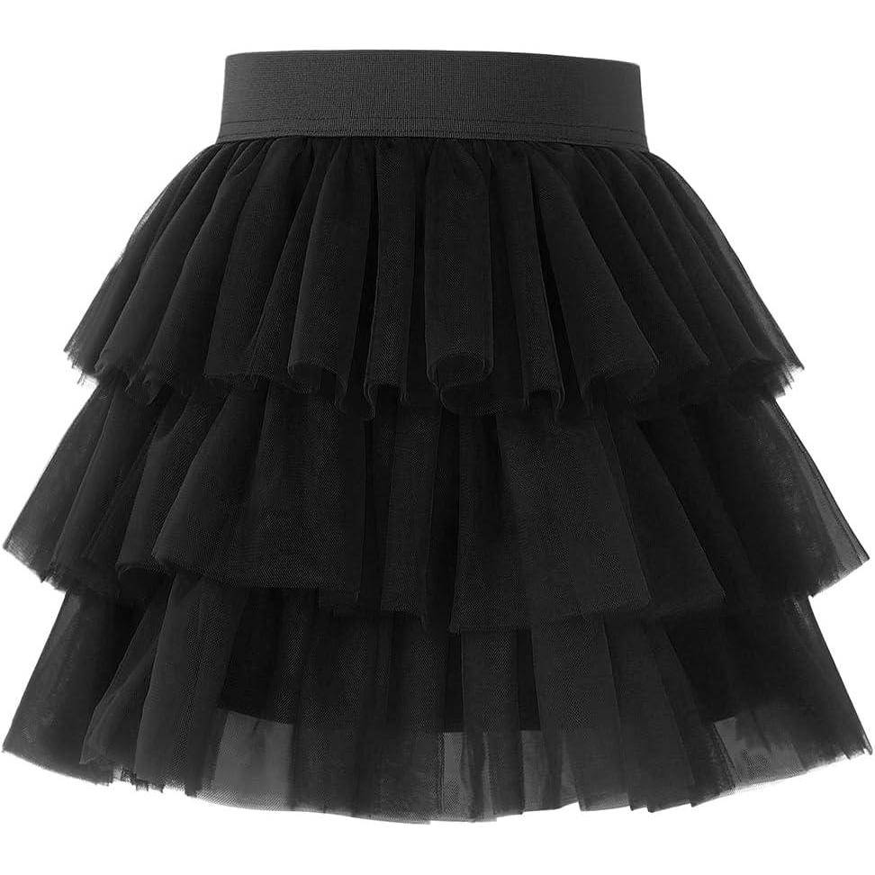 imageNoomelfish Girls Layered Tutu Skirt Ruffle Tiered Tulle Party Dance Skirt 310 YearsBlack