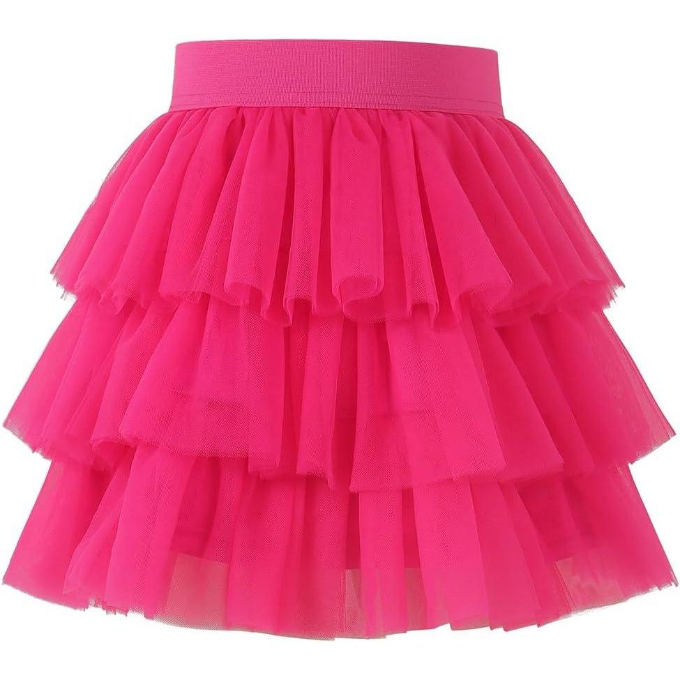 imageNoomelfish Girls Layered Tutu Skirt Ruffle Tiered Tulle Party Dance Skirt 310 YearsHot Pink