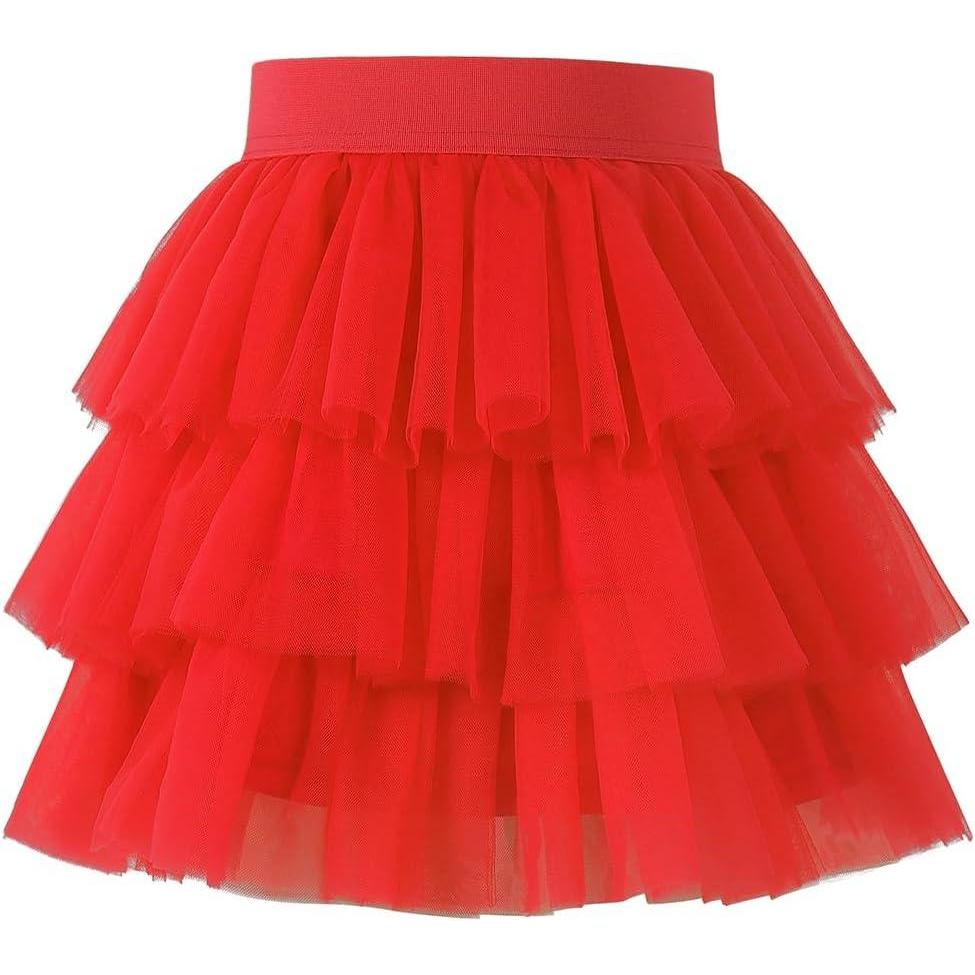 imageNoomelfish Girls Layered Tutu Skirt Ruffle Tiered Tulle Party Dance Skirt 310 YearsRed