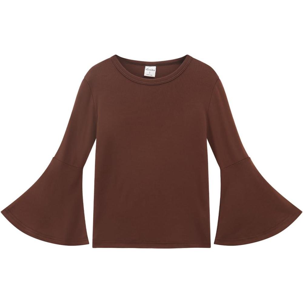 imageNoomelfish Girls Long Bell Sleeve Top Cute Western Shirts Blouse 512 YearsBrown