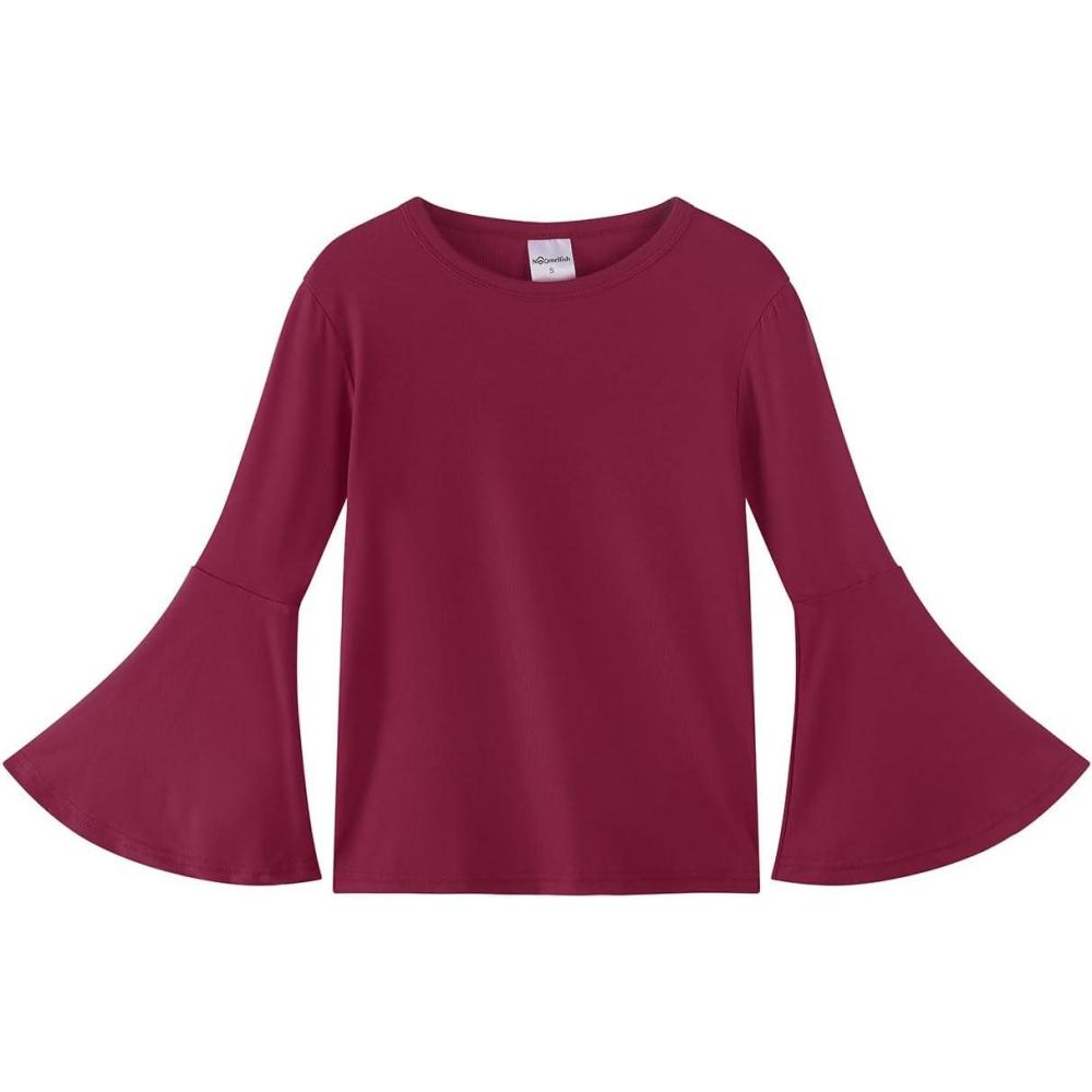 imageNoomelfish Girls Long Bell Sleeve Top Cute Western Shirts Blouse 512 YearsBurgundy