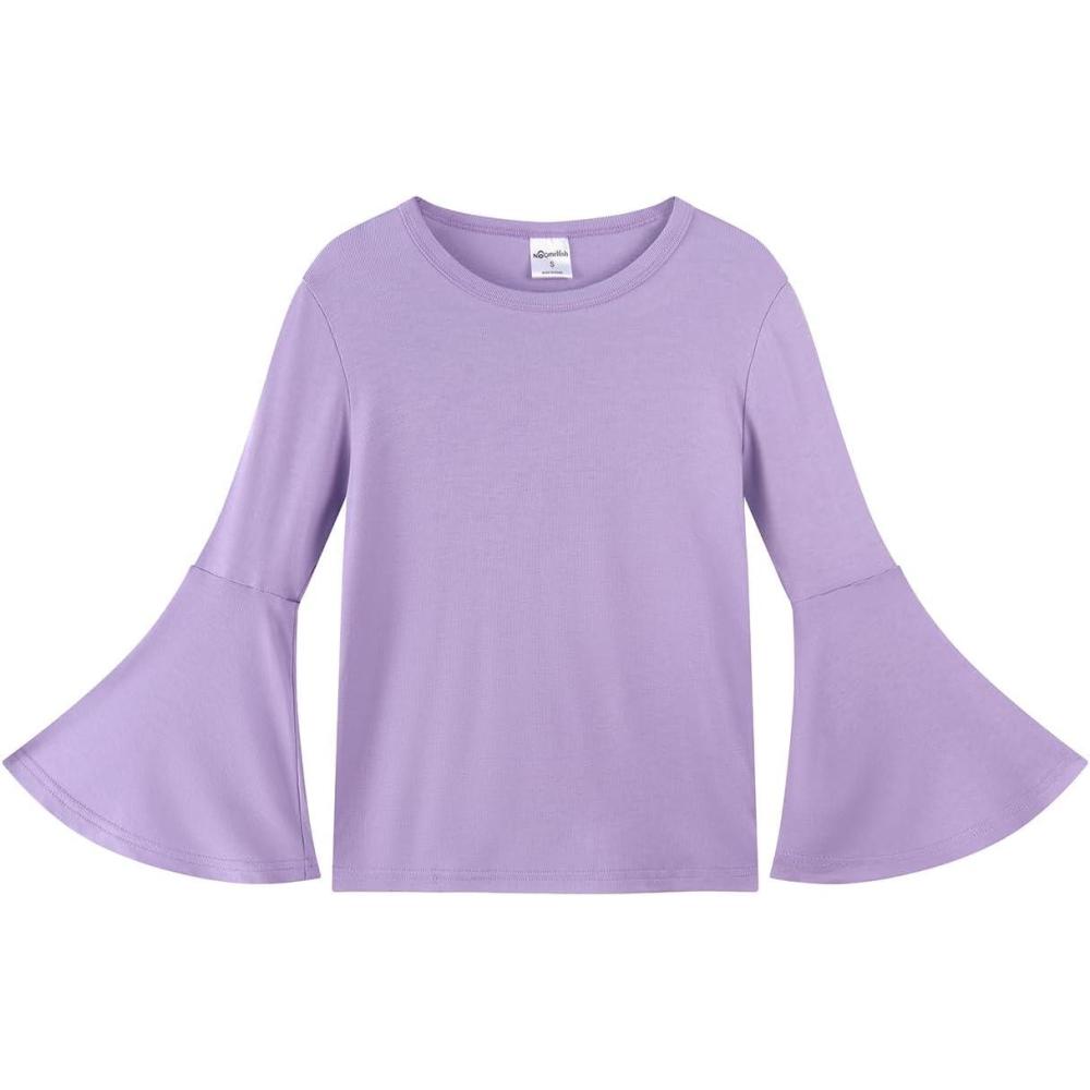 imageNoomelfish Girls Long Bell Sleeve Top Cute Western Shirts Blouse 512 YearsLight Purple