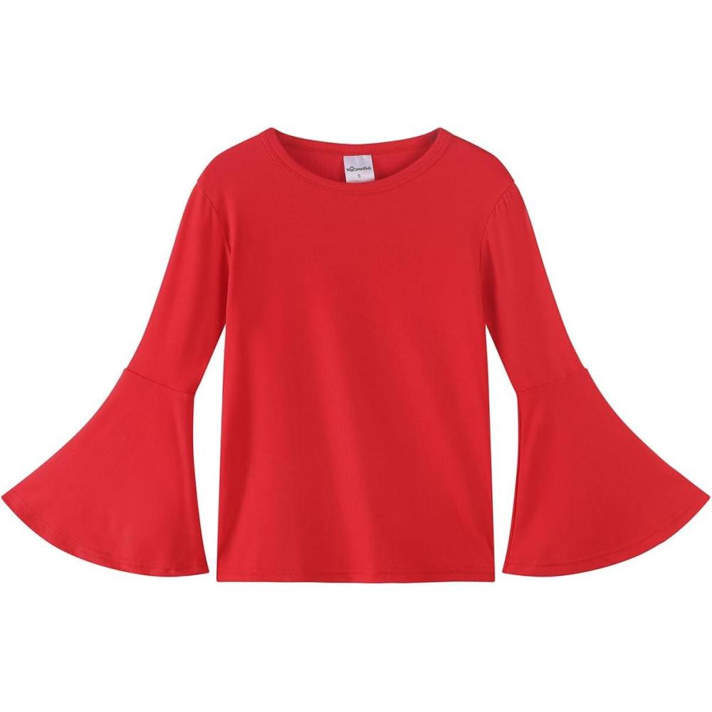 imageNoomelfish Girls Long Bell Sleeve Top Cute Western Shirts Blouse 512 YearsRed