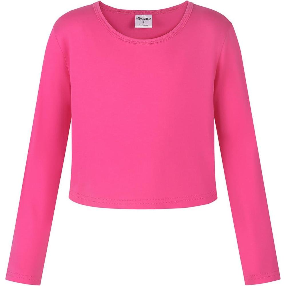 imageNoomelfish Girls Long Sleeve Crop Tops Kids Cute Dance Cropped TShirts 514 Years 512 YearsHot Pink