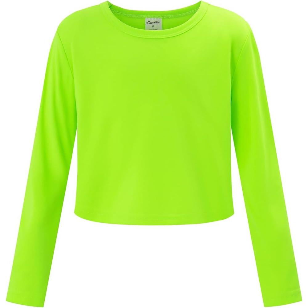 imageNoomelfish Girls Long Sleeve Crop Tops Kids Cute Dance Cropped TShirts 514 Years 512 YearsNeon Green