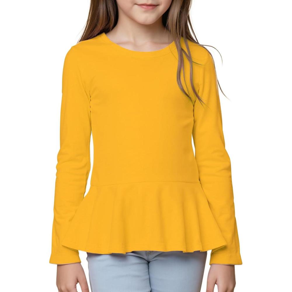 imageNoomelfish Girls Peplum Tunic Tops Cute Long Sleeve Shirts Blouses 512 YearsGold Yellow