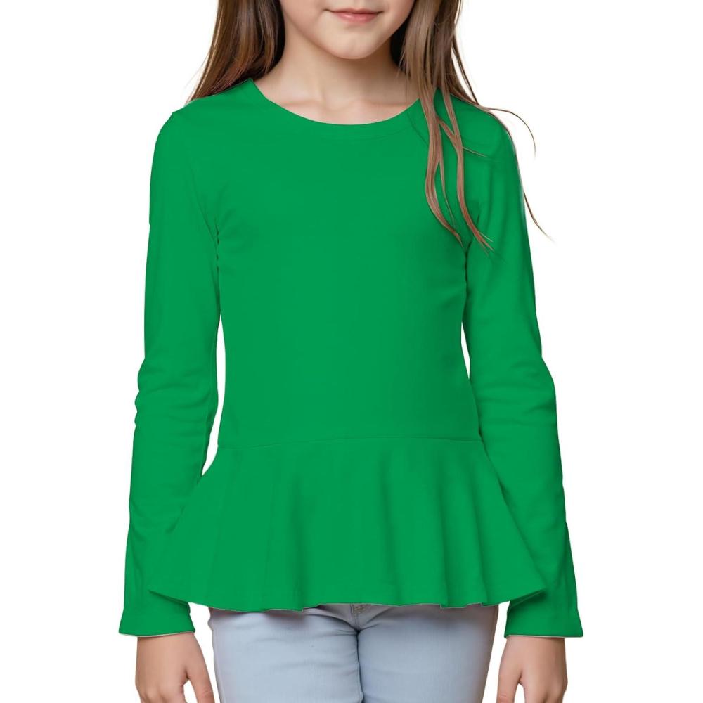 imageNoomelfish Girls Peplum Tunic Tops Cute Long Sleeve Shirts Blouses 512 YearsGreen