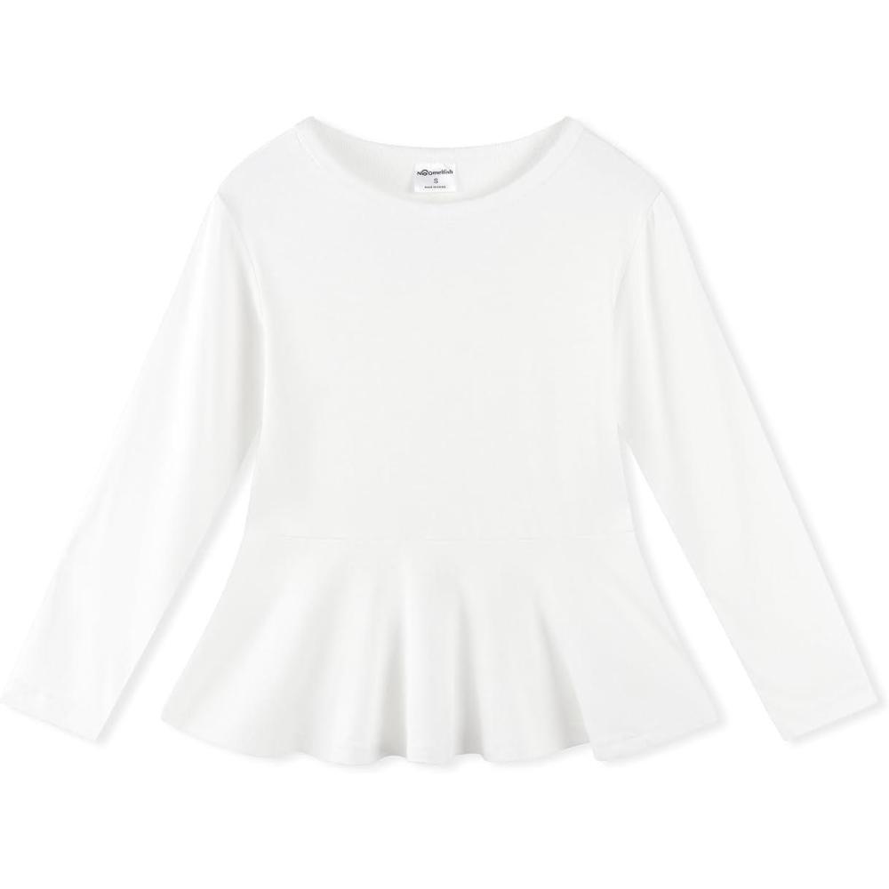 imageNoomelfish Girls Peplum Tunic Tops Cute Long Sleeve Shirts Blouses 512 YearsWhite