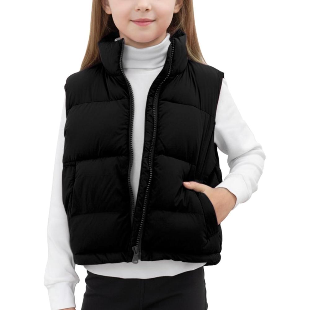 imageNoomelfish Girls Puffer Vest Kids Winter Warm Quilted Padded Outerwear Sleeveless Jacket Coat 512 YearsBlack