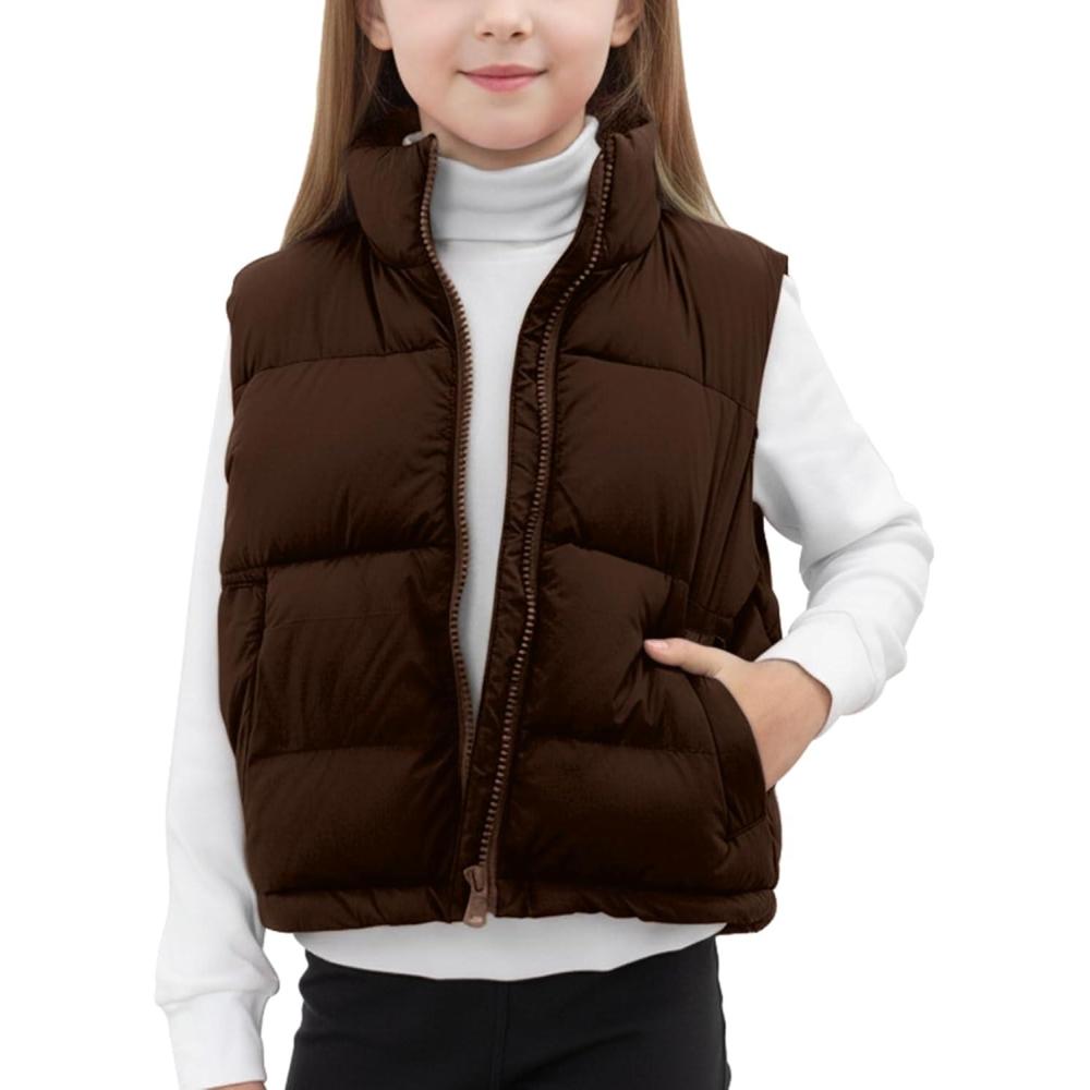 imageNoomelfish Girls Puffer Vest Kids Winter Warm Quilted Padded Outerwear Sleeveless Jacket Coat 512 YearsBrown