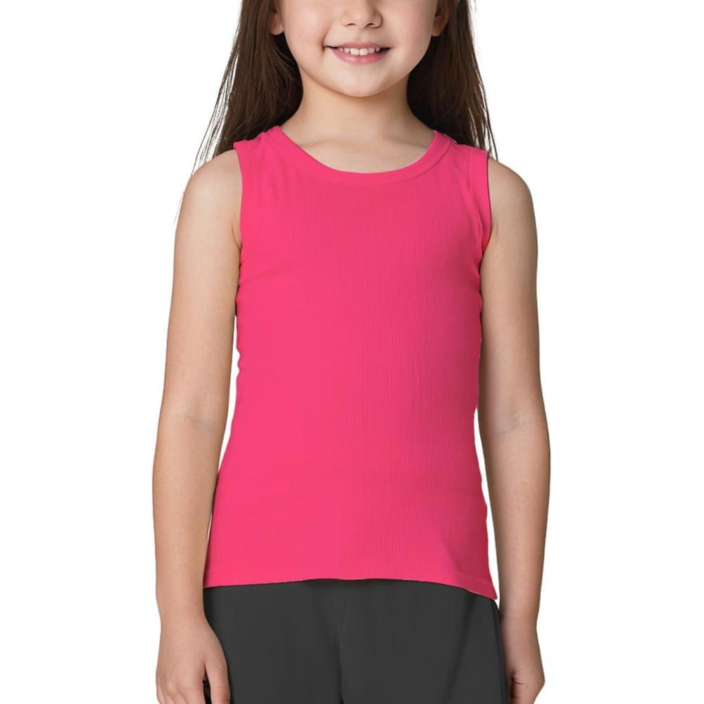 imageNoomelfish Girls Ribbed Racerback Tank Tops Cotton Cute Basic Dance Sleeveless Shirts 412 YearsHot Pink