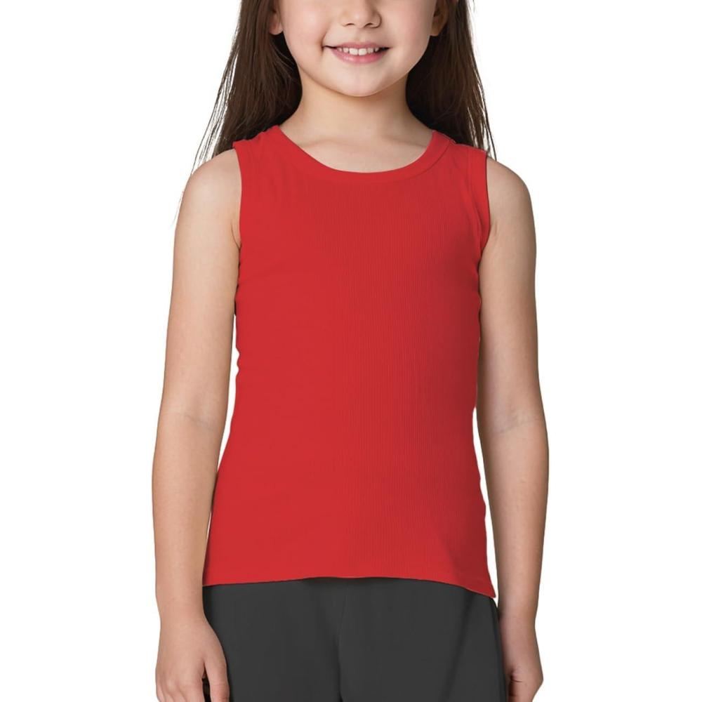imageNoomelfish Girls Ribbed Racerback Tank Tops Cotton Cute Basic Dance Sleeveless Shirts 412 YearsRed
