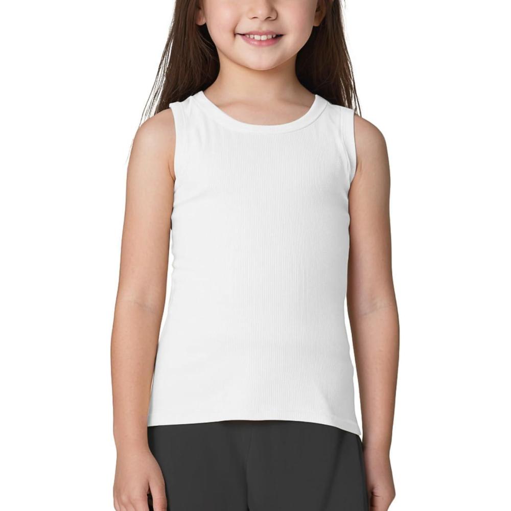 imageNoomelfish Girls Ribbed Racerback Tank Tops Cotton Cute Basic Dance Sleeveless Shirts 412 YearsWhite