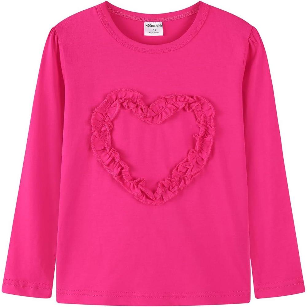 imageNoomelfish Girls Ruffle Heart TShirts Cute Long Sleeve Tee Tops 412 YearsHot Pink