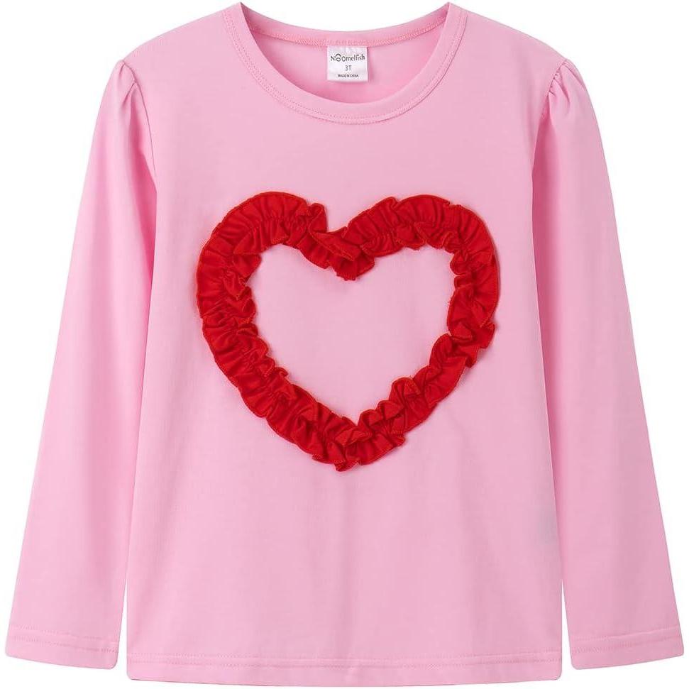 imageNoomelfish Girls Ruffle Heart TShirts Cute Long Sleeve Tee Tops 412 YearsPink