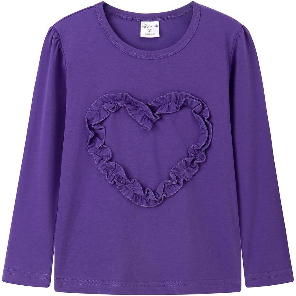 imageNoomelfish Girls Ruffle Heart TShirts Cute Long Sleeve Tee Tops 412 YearsPurple