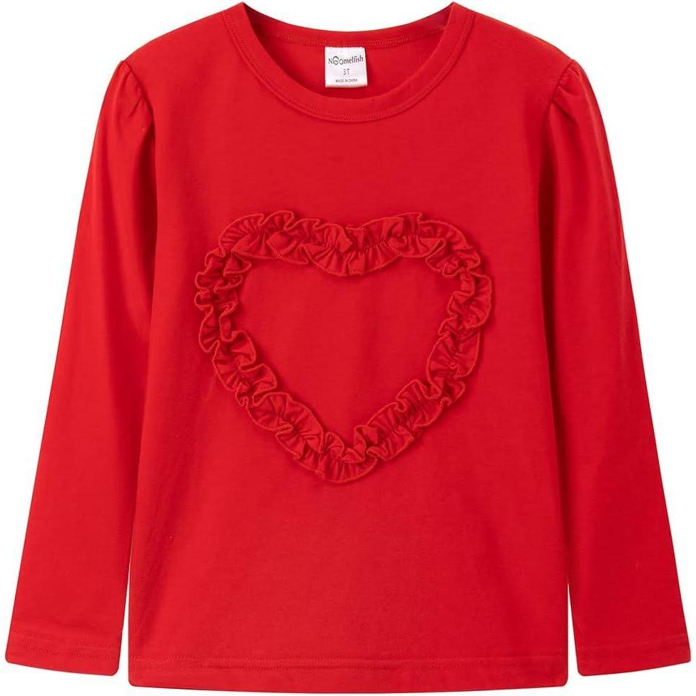 imageNoomelfish Girls Ruffle Heart TShirts Cute Long Sleeve Tee Tops 412 YearsRed