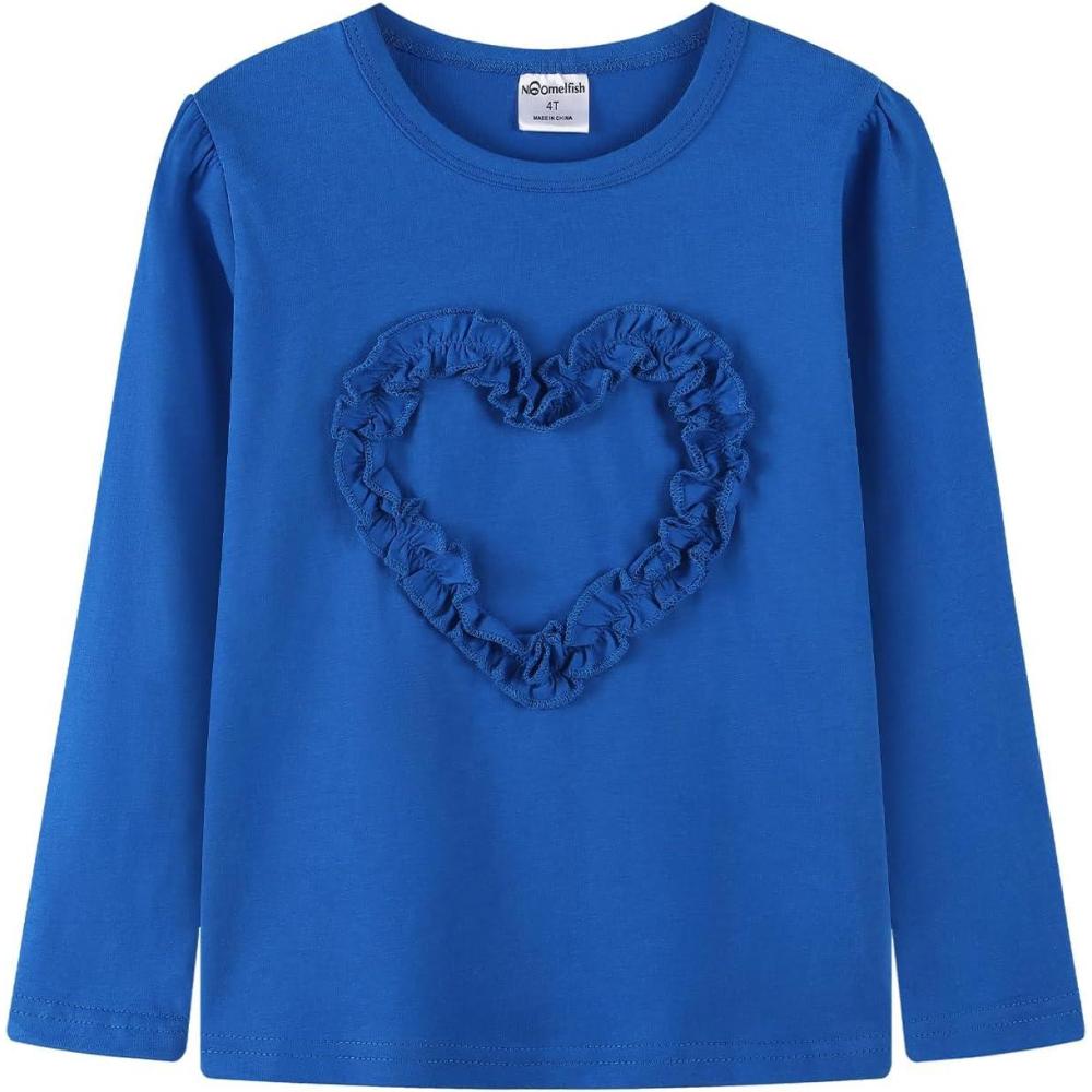 imageNoomelfish Girls Ruffle Heart TShirts Cute Long Sleeve Tee Tops 412 YearsRoyal Blue