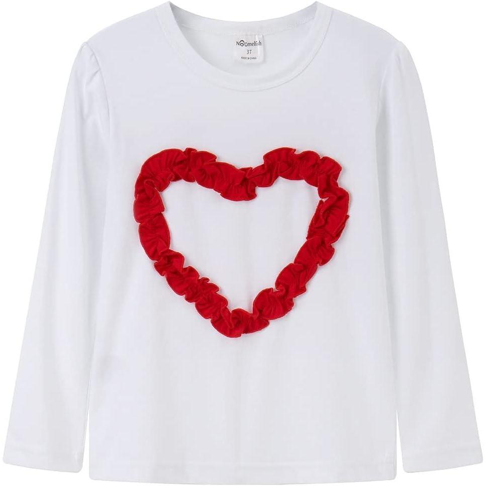imageNoomelfish Girls Ruffle Heart TShirts Cute Long Sleeve Tee Tops 412 YearsWhite
