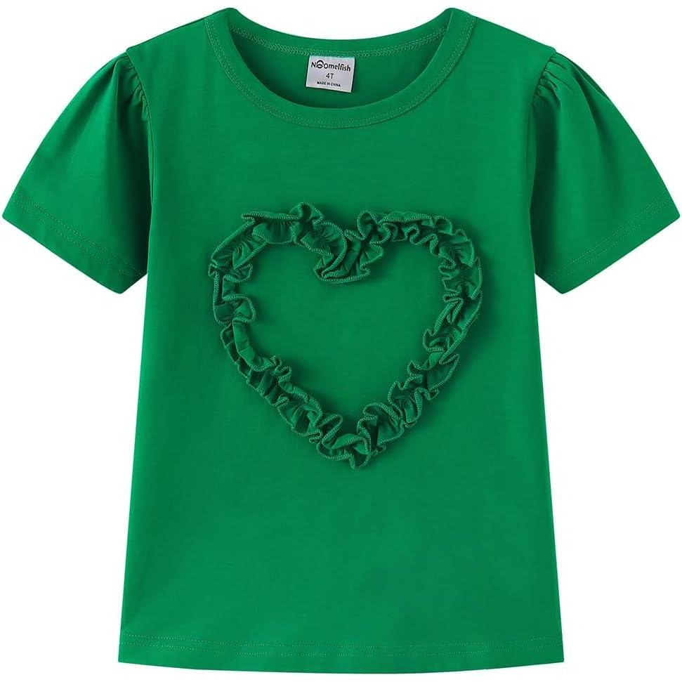 imageNoomelfish Girls Ruffle Heart TShirts Cute Short Sleeve Tee Tops 312 YearsGreensolid