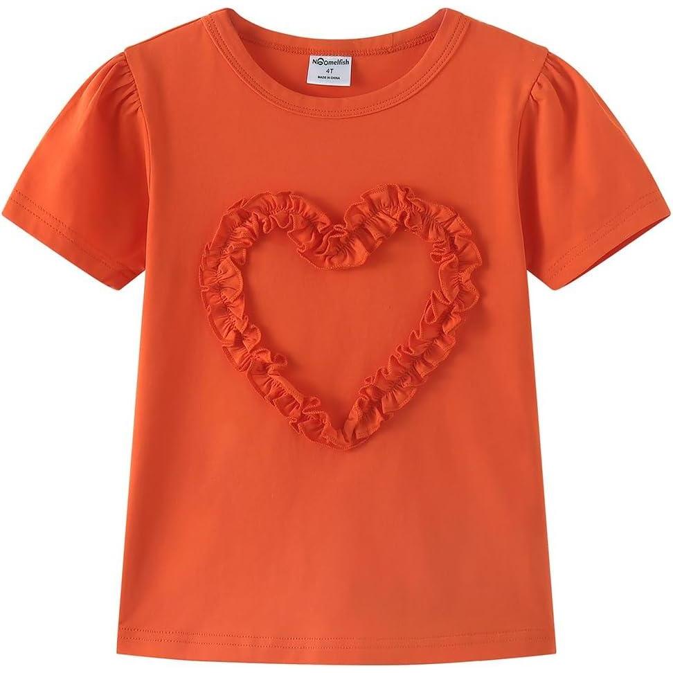 imageNoomelfish Girls Ruffle Heart TShirts Cute Short Sleeve Tee Tops 312 YearsOrange