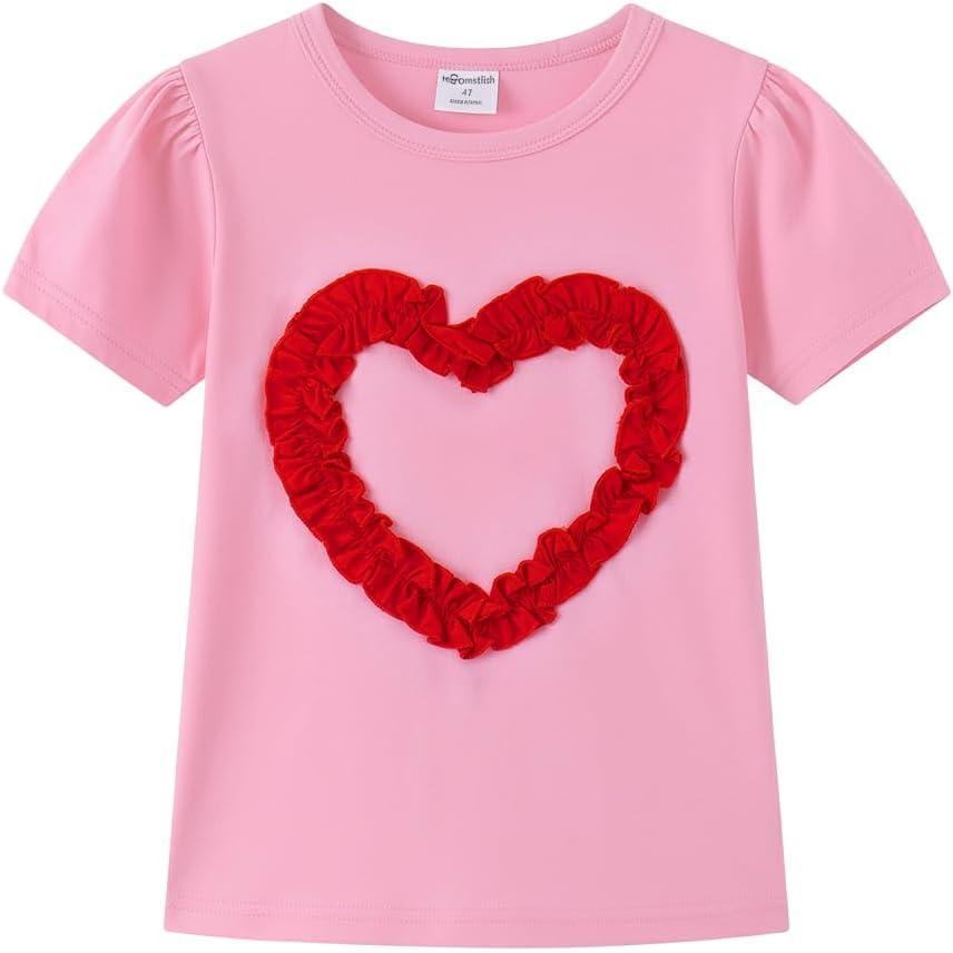 imageNoomelfish Girls Ruffle Heart TShirts Cute Short Sleeve Tee Tops 312 YearsPinkRed