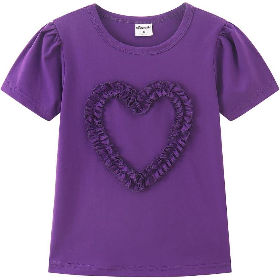 imageNoomelfish Girls Ruffle Heart TShirts Cute Short Sleeve Tee Tops 312 YearsPurple