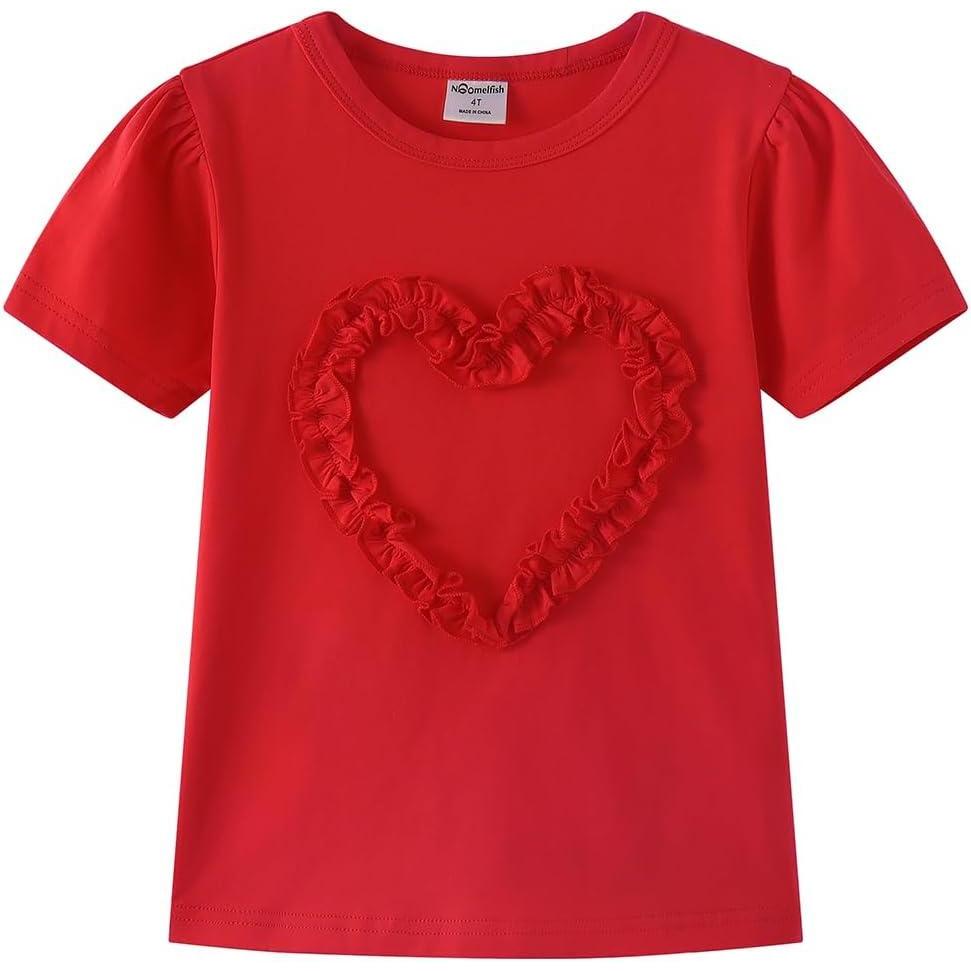 imageNoomelfish Girls Ruffle Heart TShirts Cute Short Sleeve Tee Tops 312 YearsRedsolid