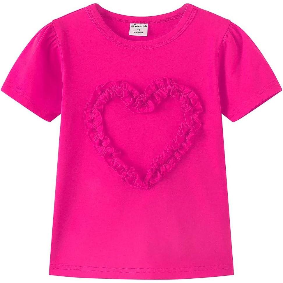 imageNoomelfish Girls Ruffle Heart TShirts Cute Short Sleeve Tee Tops 312 YearsRose