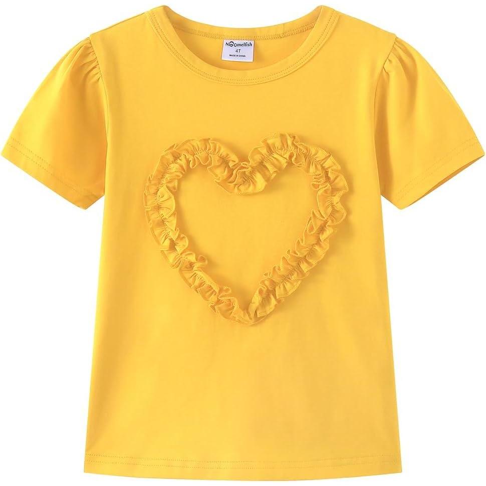 imageNoomelfish Girls Ruffle Heart TShirts Cute Short Sleeve Tee Tops 312 YearsYellow
