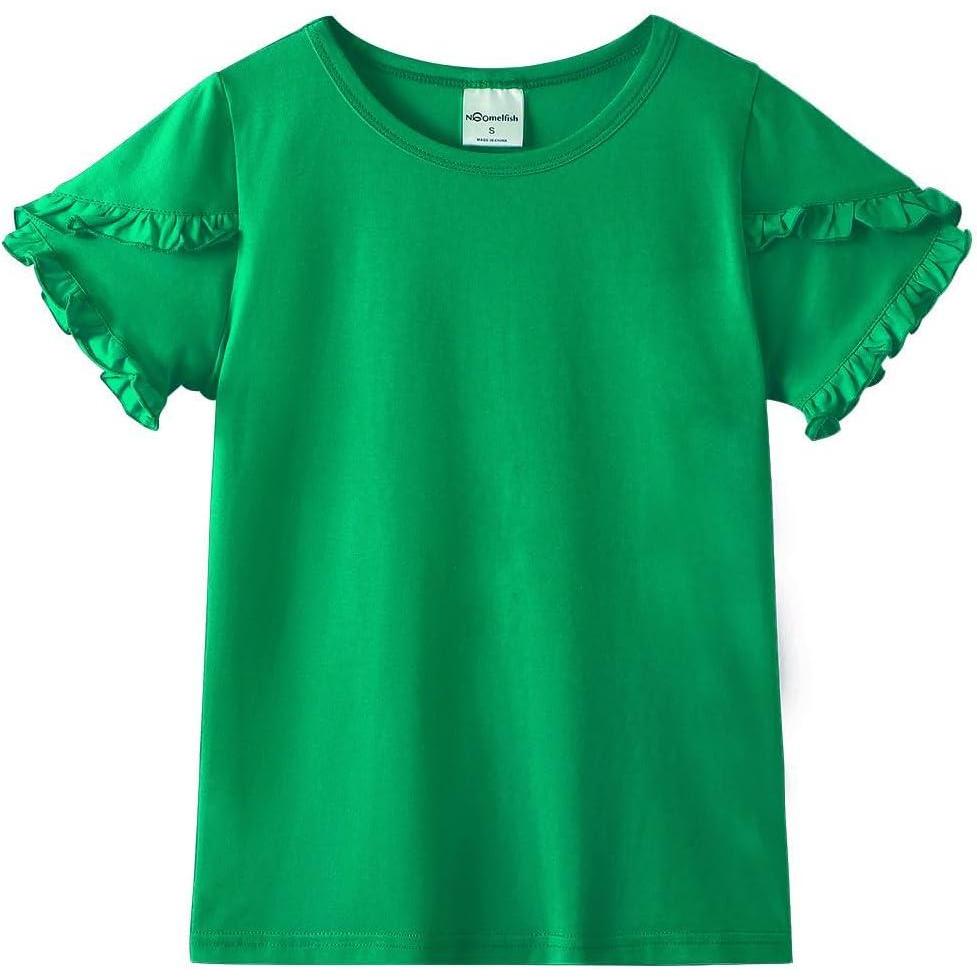 imageNoomelfish Girls Ruffle Short Sleeve TShirts Summer Casual Tee Tops Blouse 512 YearsGreen